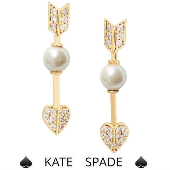 NWT KATE SPADE gold tone pavé & imitation pearl drop earrings U1 - Picture 1 of 4